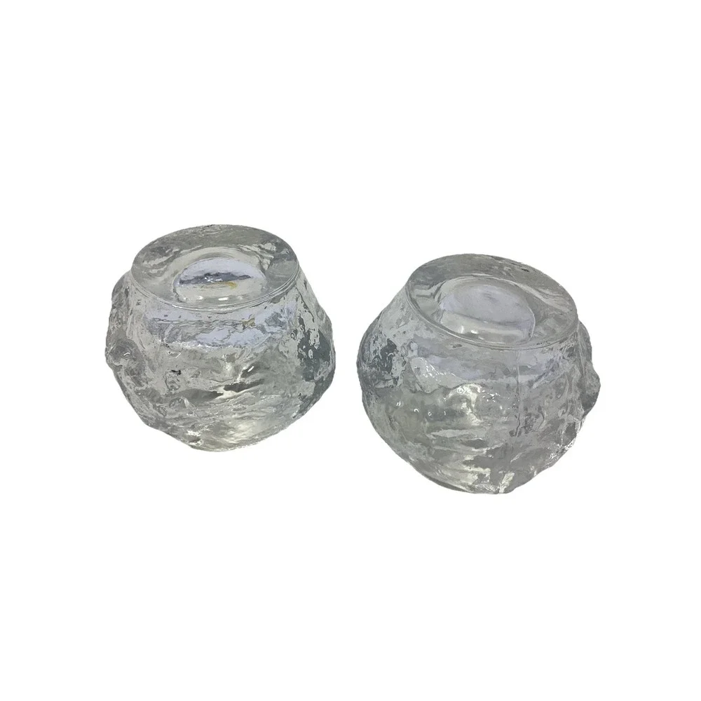 Set Of 2 Vtg Kosta Boda Crystal Snowball Votives Sweden Tea Light Candle. 3